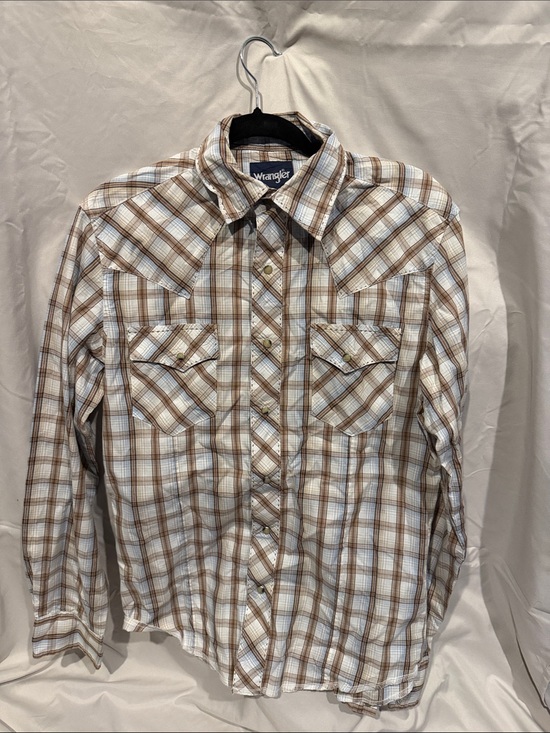Wrangler Other - Wrangler White and Brown Plaid Western Button-Down Shirt